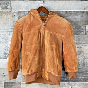 Vtg‎ Hi Gear Mens S Rust Brown Leather Suede Jacket Lined Hooded Heavy Western